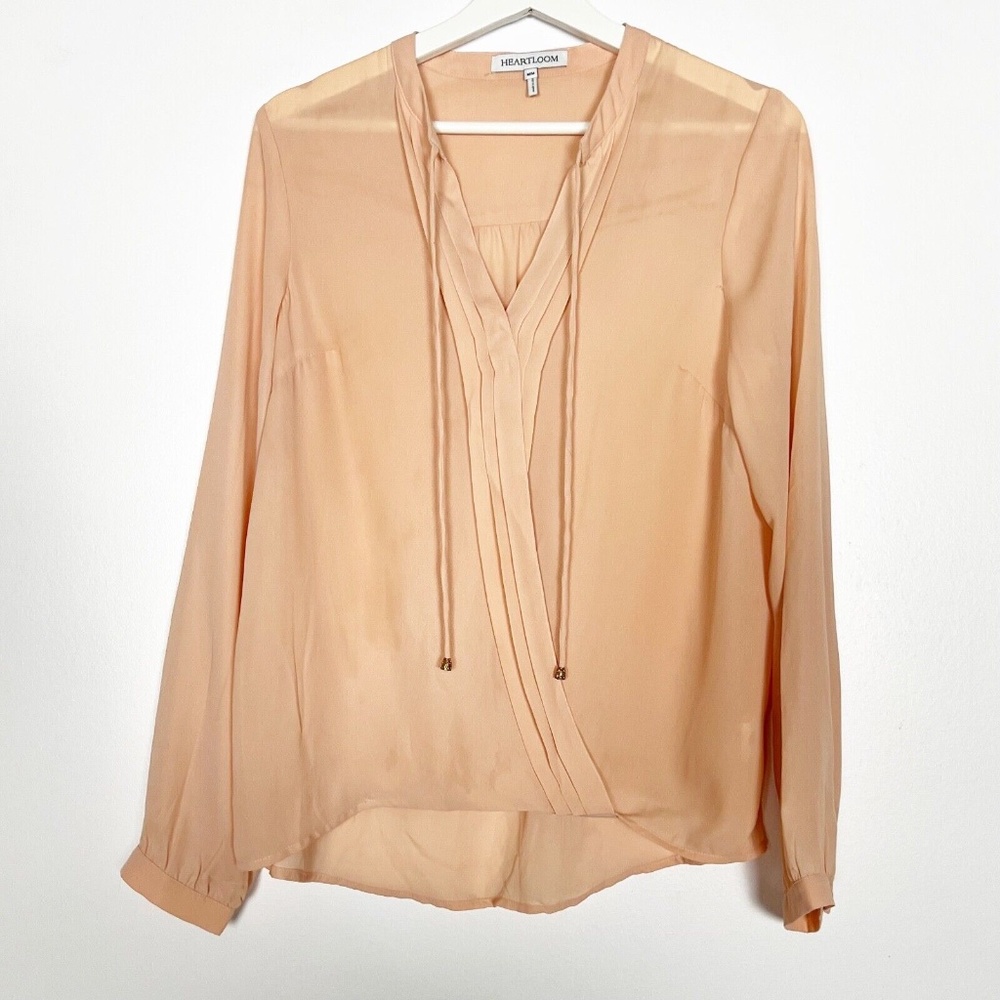 Heartloom Women's Size M Medium Blouse Shirt Top Open Front Pink Beige Sheer